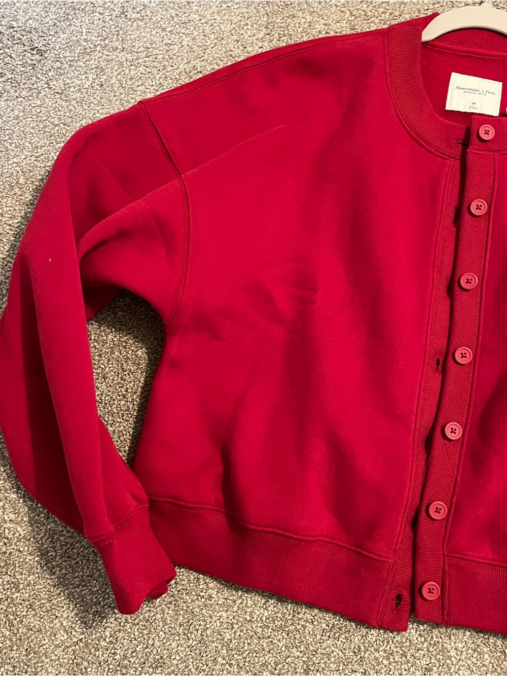 Abercrombie & Fitch Sunday Shrunken Crew Cardigan Sweater Red Sweatshirt - Picture 7 of 9